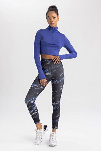 DeFacto Tricou sport slim fit - guler cu fermoar cu mâneci lungi