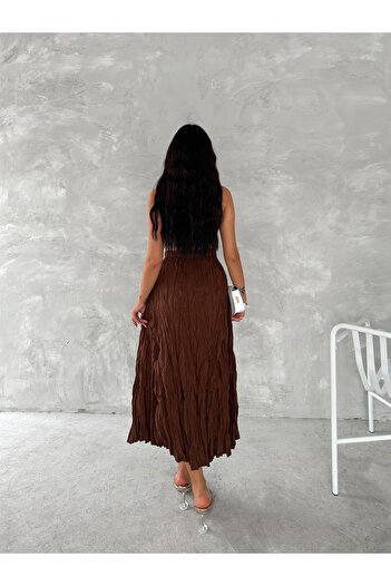 Fanori Woman Crinkle Voile Crush Skirt with Elastic Belt