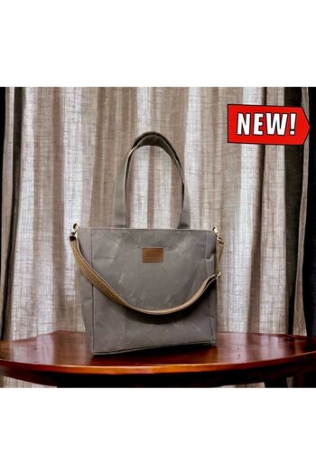 Nuggita Strap Shoulder Bag - Anthracite Waxed Canvas Vertical Satchel