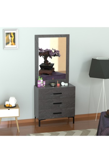 Mahmayi Dresser with Large Vanity Mirror and 3 Storage Drawers - Anthracite Metal Fabric