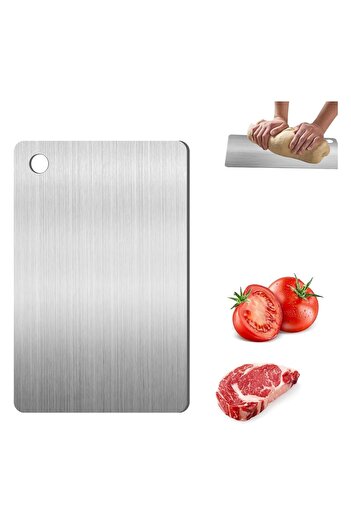 Nar kalıp Narkalıp Metal Cutting Board, Stainless Steel Double Sided Chopping Boards for Kitchen 28X20Cm