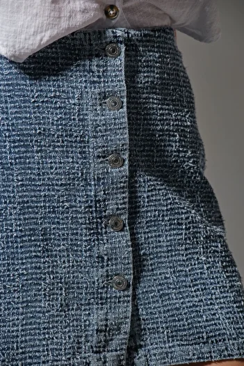 Maule Fusta albastră pentru femei, cu nasturi, blugi din denim, scurti, confortabili @avellino