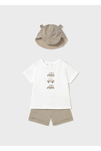 MAYORAL Toddler Boy Car Stripe Shorts Set and Hat - 2 Colors