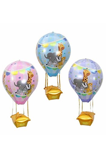 Patladı Gitti 22 İnç Mavi Renk Safari Uçan Balon Temalı  Folyo Balon 88-28 Cm