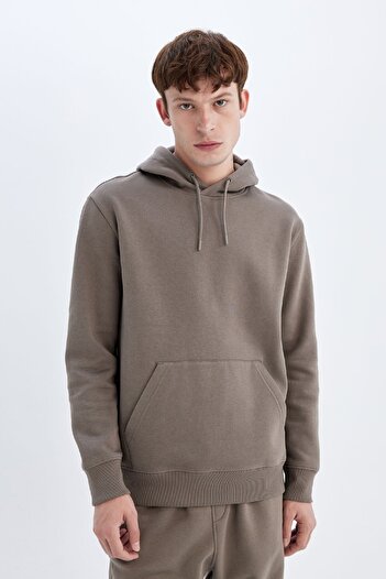 DeFacto Regular Fit Kapüşonlu Kanguru Cepli İçi Yumuşak Tüylü Basic Düz Sweatshirt X8283AZ24AU