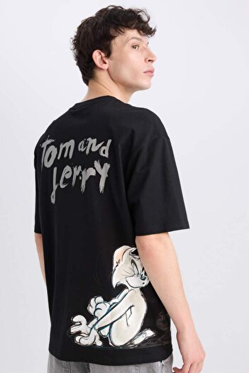 DeFacto 100% Cotton Tom & Jerry Oversize Wide Fit Crew Neck Back Printed Short Sleeve T-Shirt C1527Ax25Sm