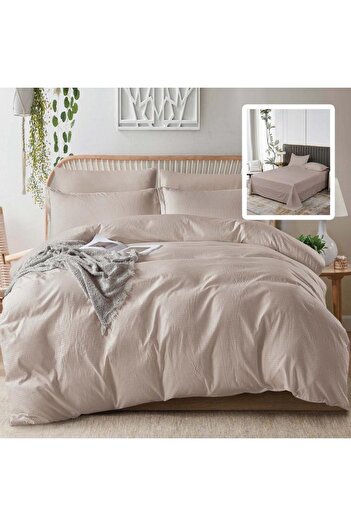 Pucioasa Double crepe bed linen 6 pieces, polycotton, Cappuccino