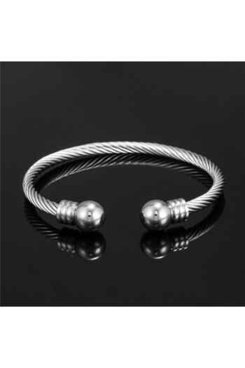 Choice ZJ5667 Titanium Steel Charm Ball Open Cuff Bangle For Women No Fade Color Wire Rope Bracelet Fashion