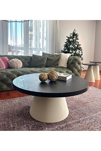 desping MODERN ORTA SEHPA  BOHEM CENTRAL TABLE SENKRON SİYAH HARELİ SUNTALAM TABLA  85 ÇAP 39 CM YÜKSEKLİK