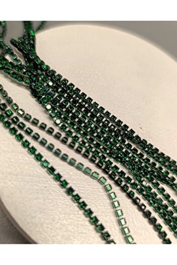 PASAMİA Green Swarosvki Stoned Beyoğlu Strip Chain - 1 Meter