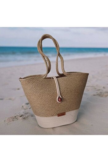 Hediyeninellitonu Handmade Straw Beach Bag - Large Jute Bag, Stylish Design