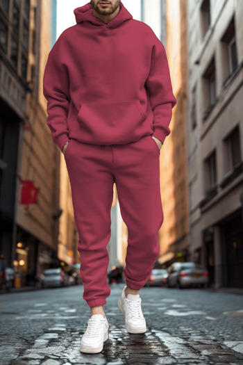 ruNadeS Men's Soft Textured Wide Fit Hooded Sweatpants Set with Elastic Legs - Casual
