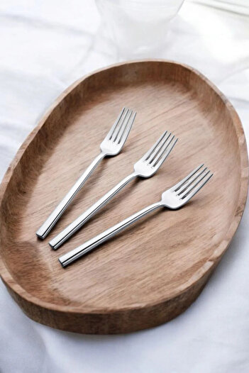 Gülçelik Set of 6 Dessert Fork Breakfast Fork Flat Bar Model (Stainless Steel)