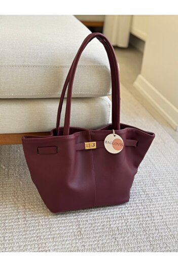 BAGLOVİS Bordo Women's Shoulder Bag with Lock Detail En40 Uzn25