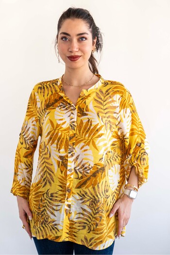 citycenterfashion Large Size Fold Sleeve Shirt - 100% Cotton Organic Linen cty-akc-uzd1