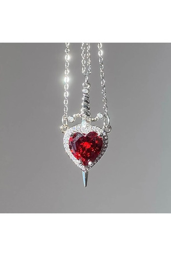 Vitastyle Steel Silver Color Heart Sword Couple Necklace