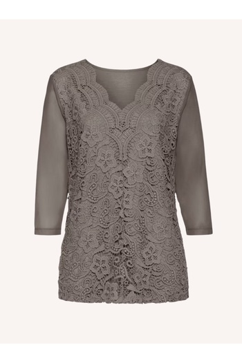 MAMAYAGA Women's Curve Plus Size Front Floral Guipure Sleeves Tulle Sport Stylish Blouse