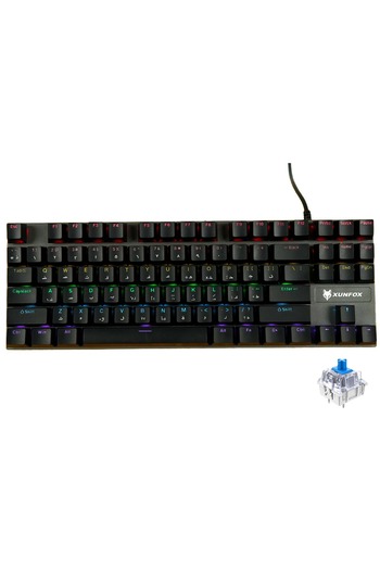 XUNFOX لوحة مفاتيح ميكانيكية للألعاب، إنجليزية وعربية، بإضاءة خلفية RGB، سلكية USB، 87 مفتاحًا