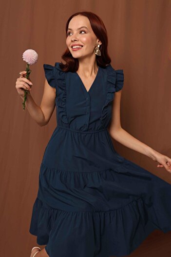 Reyon Ruffle Sleeves Dress Indigo