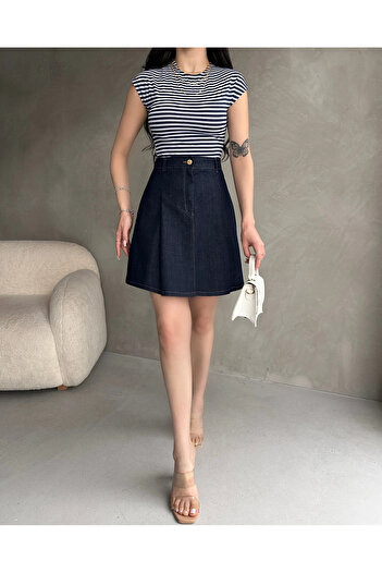 DENİKK Df7712 High Waist Pleated Denim Mini Skirt