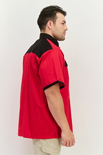 HİLTON Men Regular Fit Color Block Short Sleeves Casual Shirt, Red