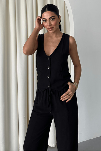Paw Garage Women's Calliope Linen Set, Bottoming Top Set with Vest Pants, Women's Summer Set