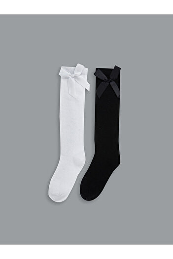 LC Waikiki Lcw Kids Bow Detailed Girls' Knee High Socks 2-Piece (W5)