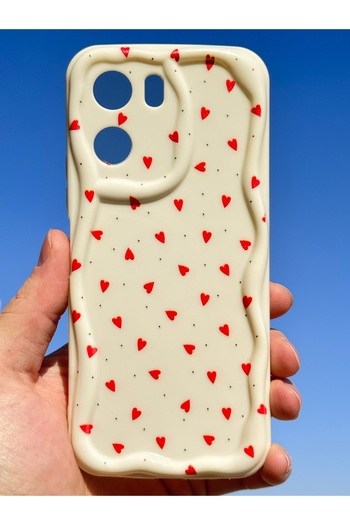 Fibaks Poco X7 Pro Compatible Case with Camera Protection Wave Edge Red Heart Pattern Silicone Cover