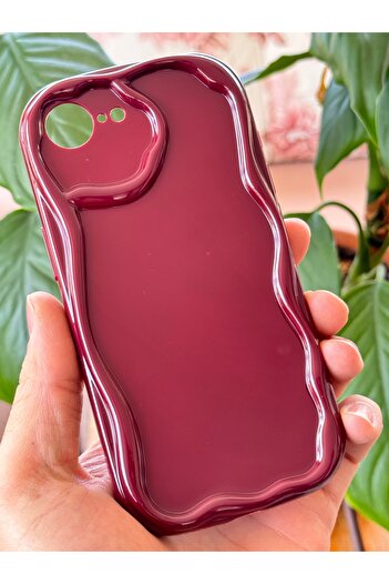 Fibaks Apple iPhone 16E Compatible Case with Camera Protection Wave Edge Shock Absorbing Burgundy Silicone Cover