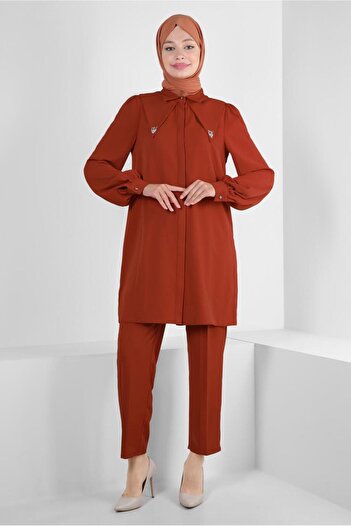 Alvina Two Pants Set with Elastic Waist and Stone Detail - 43910