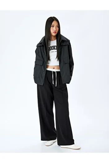 Koton Water Repellent Zippered Trench Coat with Hooded Pockets