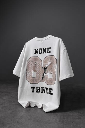 Slatra Men's White 03 Bird Printed Oversize Tshirt