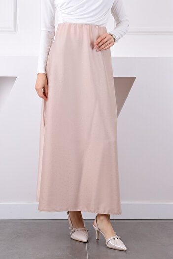İmajButik Beige Elastic Waist Stone Satin Skirt