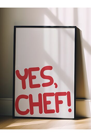 Postifull Siyah Çerçeveli Tablo, Yes Chef!, Comfort Serisi Mutfak Duvar Tablosu, NO:109053
