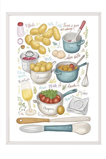 Postifull White Framed Painting, Secret Recipe, Comfort Series Kitchen Wall Painting, No:109066