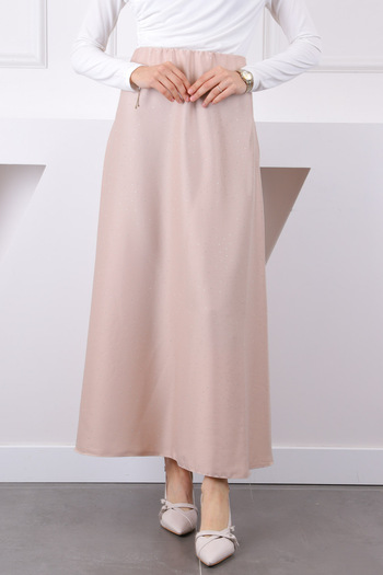 İmajButik Beige Elastic Waist Stone Satin Skirt