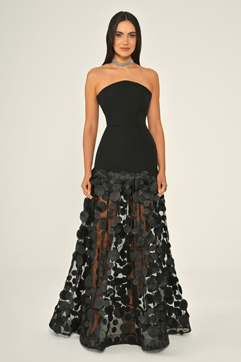 ALFABETA Crepe Skirt 3D Tulle Long Evening Dress Alpha Beta B7067