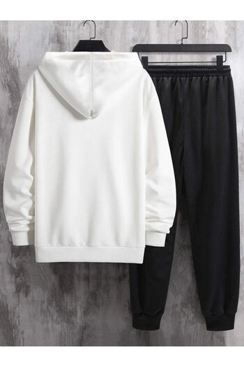 DUBU BUTİK Σετ φόρμας Vip Λευκό φούτερ Μαύρο Jogger - Printed Oversize Raised Hooded