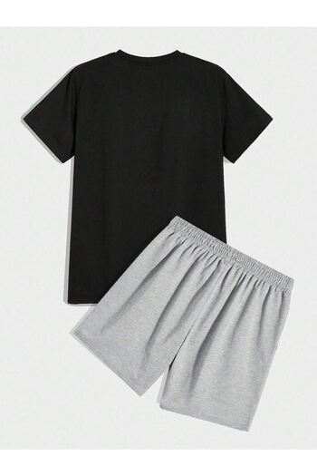 CLAYES 23 Count T-Shirt Shorts - Black Gray Bottom Top Team Shorts T-Shirt Combination Printed Crew Neck