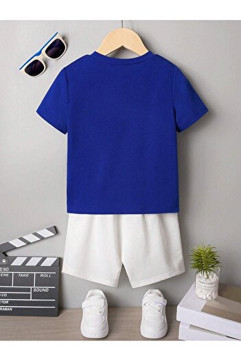CLAYES White Shorts and Saks Blue T-shirt Set - Children's Summer Crew Neck