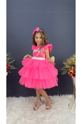 Delfini kids TAÇLI DOĞUM GÜNÜ PARTİ ABİYE ELBİSE