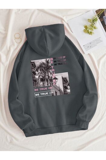 CLAYES Be True Of Sweatshirt - Smoke Printed Oversize Hoodie