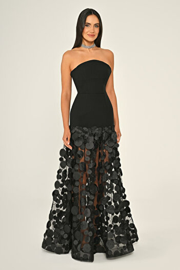 ALFABETA Crepe Skirt 3D Tulle Long Evening Dress Alpha Beta B7067