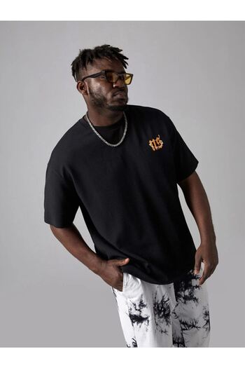 VBSVİBES Men's Black Oversize Us Printed T-shirt