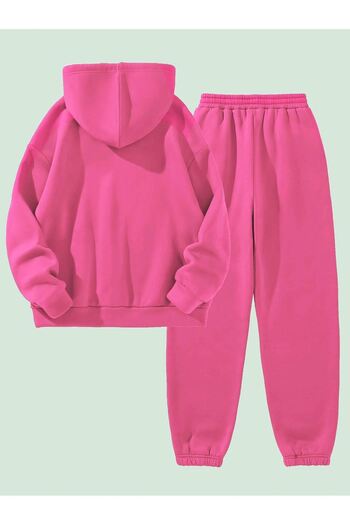 CLAYES California Minimal Yazı Eşofman Takımı Sweatshirt Jogger - Pembe Baskılı Şardonlu Kapüşonlu
