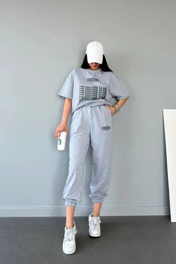 CLAYES Couture Club T-shirt Φούτερ Jogger- Γκρι εμπριμέ στο κάτω μέρος Φούτερ κοστούμι Oversize Crew Neck