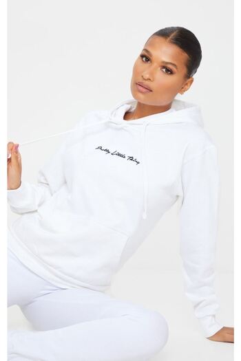 CLAYES Pretty Sweatpants Set Sweatshirt Jogger - White Printed Oversize Raised Hooded Rubber Leg