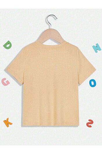 CLAYES Animals Cotton Kids T-Shirt - Beige Printed Girls Boys' Summer Crew Neck T-Shirt