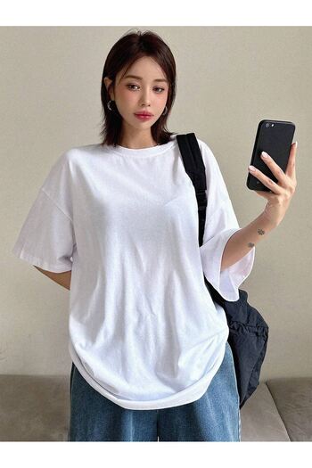 DUBU BUTİK Sparkles Of Light Single Jersey T-Shirt - White Printed Oversize Crew Neck Short Sleeve T-Shirt