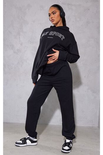 CLAYES Plt Sport Tracksuit Set Sweatshirt Jogger - Μαύρο εμπριμέ Oversize Raised Hooded Rubber Leg